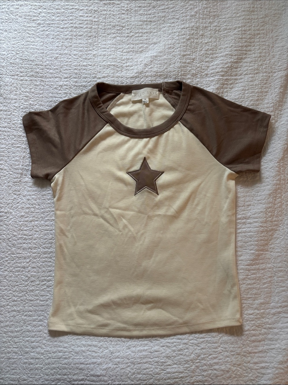 Cream and Brown Star Raglan Tee